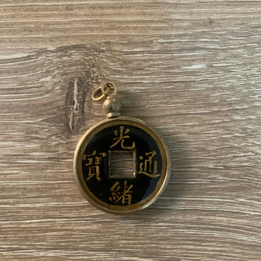 Asian Painted Coin Pendant for Necklace